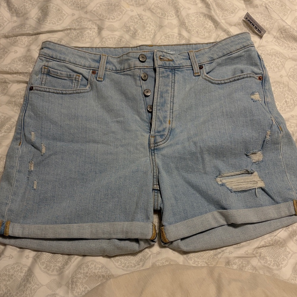 Old Navy NWT OG‎ Straight Distressed Jean Shorts Cuffed Hem Light Wash Size 14